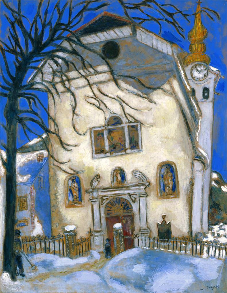 Iglesia cubierta de nieve contemporánea Marc Chagall Pintura al óleo